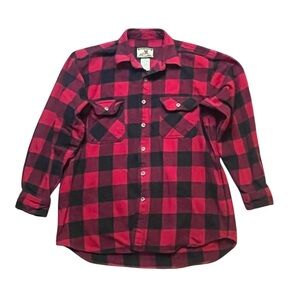 Vintage Field and Stream Mens's Large Heavy 100% Cotton Flannel Red Plaid